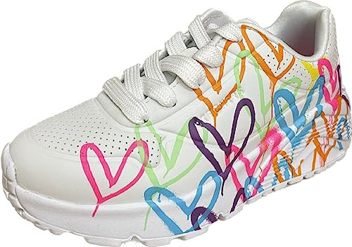 Skechers Kids Girls UNO Lite-Spread The Love Sneaker, Weiß/Minzgrün, Größe 3,5 Big Kid