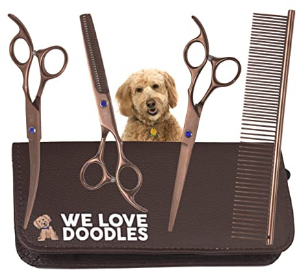 Dog Grooming Scissors Kit, 4 Pieces, Curved, Straight & Thinning Shears Set