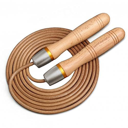 LTLCLZ Adjustable Cowhide Leather Rope Universal Metal Bearing Speed Rope Skipping Adult Bearing Wooden Handle Cowhide Rope,Gray