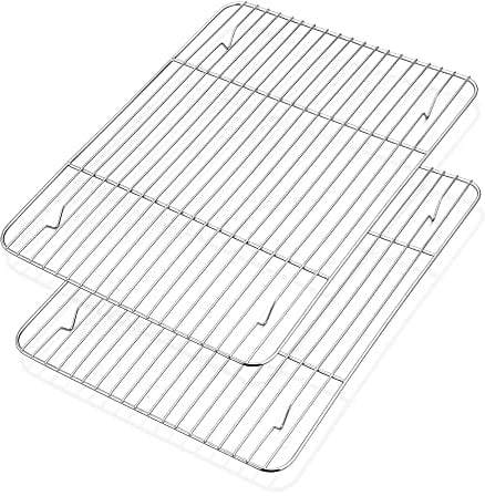 Herogo Abkühlgitter, Edelstahl Auskühlgitter 2er-Set, Rechteckig Kuchengitter zum Braten Backen Grillen Kühlen, 38,6 x 28,4 x 1,5cm, groß Backofen Kühlgitter Backgitter, Spülmaschinenfest