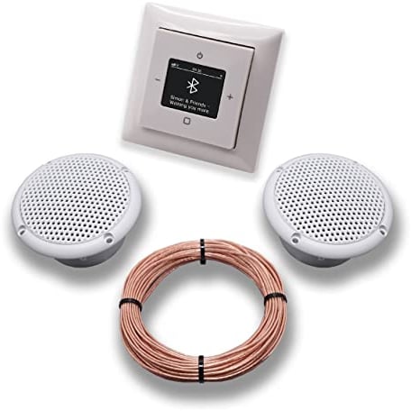 Busch Jäger DAB+ Bluetooth Flush-Mounted Radio DAB BT 8217 U - 101 Alpine White Complete Set Balance SI + 2 x Ceiling Speakers Wet Room Bathroom + 20 m Speaker Cable 2 x 0.75 mm² 8217U-101