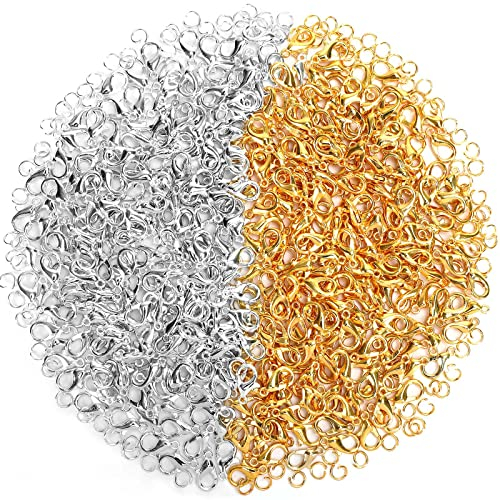 Augshy 200 Stück Karabinerverschlüsse Silber Gold Schmuckverschlüsse mit 400 Stück Öffnen Ringe,Armband Halskette Verschluss Mini Ketten Verschlüsse für Halsketten Armband Schmuckherstellung