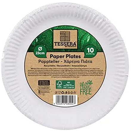 Tessera Bio Products QXR23RFSC - Platos redondos de papel (10 unidades, 23 cm de diámetro), color blanco