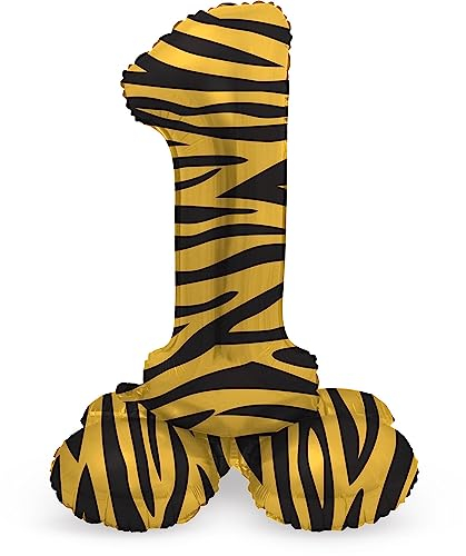 Folat 63951 Luftballon Geburtstag Stehender Ziffer Zahl 1 Tiger Chic Löwe Braun Schwarz 72 cm - Decoration Geburtstagdeko, Ballon Zahl, Kein Helium erforderlich