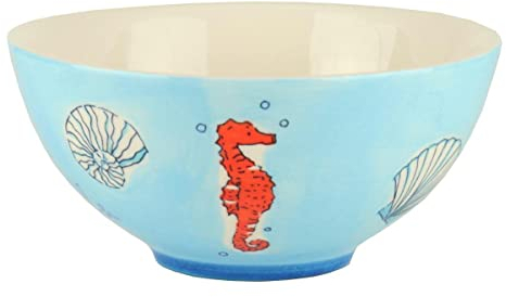 Mila Keramik-Schale Save the Ocean Müsli ca. 600ml Dessert Nachtisch Eiscreme oder Suppen-Schüssel Snacks in maritimen Meer-Motiven Seestern Seepferd Koralle Krabbe Krebs
