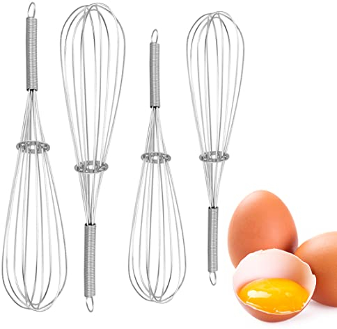 TSLRSA 4Pcs Mini Fouet de Cuisine Batteur œufs - Mini Fouets de Cuisine en Fil de Fer,Mini Batteur à Oeufs,Fouet à œufs en Acier Inoxydable pour Battre Le mélange en Fouettant en Agitant