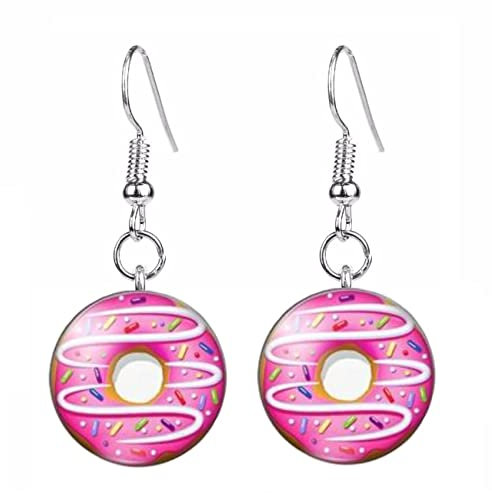 Rosa Donut-Ohrringe erhältlich in Clip-on, Stud & Drop-Stilen., 1.2cm x 1.2cm, Edelstahl