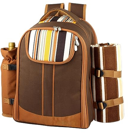 VIDECOR Sac à Dos de Pique-Nique Familial pour 4 - Sac à Dos de Pique-Nique pour 4 avec Table Pliante, Compartiment Isotherme, Porte-Bouteilles, Sac de Pique-Nique étanche et Ensemble,B