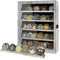 DecoWoodo Militärische Herausforderung Münzvitrine mit HD-Hartglastür, 5 Reihen Medaillen-Vitrine mit abnehmbaren Regalen, Poker-Chip-Münzhalter, Schattenbox für Sammler, rustikales weißes Finish