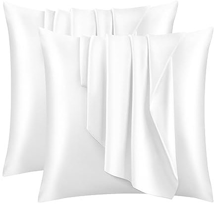 WOLTU 2er Set Satin Kissenbezug 80 x 80 cm, Premiun Kopfkissenbezug weiche ähnlich wie Seidenkissenbezug, Kissenhülle Haar- und Hautpflege Seidig mit Reißverschluss, Weiß