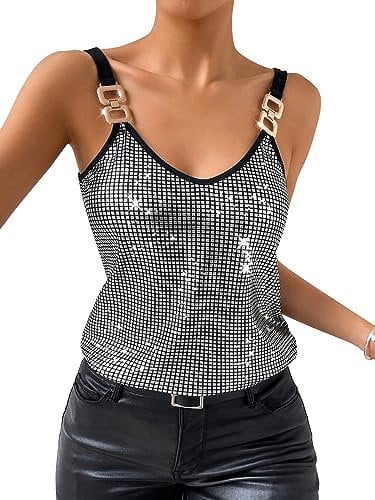 Damen Metallic Top Sparkle Cami Party Club Glitzer Tanks Tops, silber, Klein