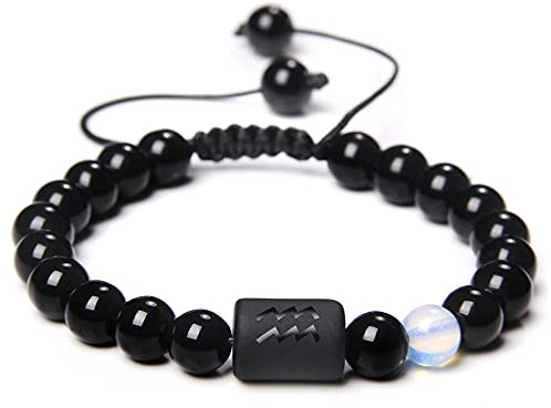 Sternzeichen-Armband Für Männer Und Frauen, 8 Mm, Natürliche Schwarze Steinperlen, Verstellbares Sternbild-Armband, Sternzeichen-Konstellation, Steinbock, Skorpion, Waage, Horoskop-Armband, Wasser