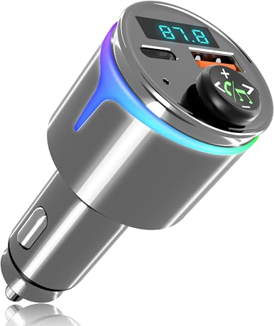 Bluetooth Adapter Auto 48W Schnellladung 【PD 30W & QC3.0 18W】, Ganzmetall FM Transmitter für Zigarettenanzünder, Freisprecheinrichtung, Noise Cancelling, KFZ Radio, Musikplayer