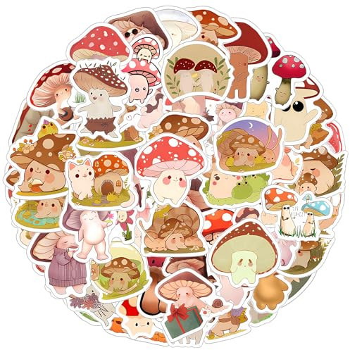 TIESOME 60 Stück Niedliche Pilze Aufkleber, Mushroom Sticker Set Wasserdicht Vinyl Sticker Schöne Aufkleber für Laptop Skateboard Journal Tassen Fahrrad Scrapbook Koffer Motorrad Helme