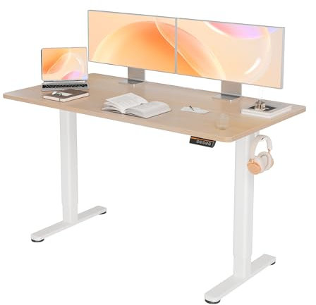 Morsut Escritorio Electrico de Pie 140x60 cm, Escritorio Regulable en Altura con Cableado, Mesa de Ordenador con Memoria y Proteccion contra Colisiones, Beige