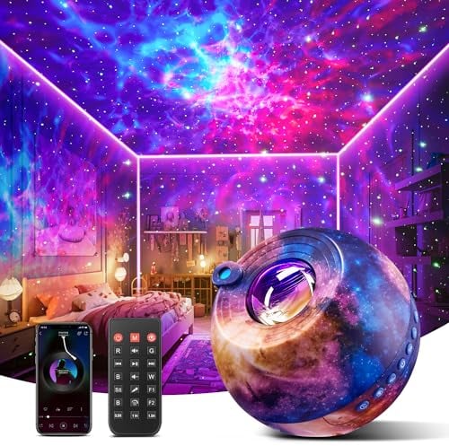 Proiettore Stelle Soffitto RGB 3D Planetario Proiettore Bluetooth Musicale Proiettore Soffitto 15 Rumore Bianco Proiettore Galassia Telecomando/Timer/360°, Proiettore Stelle Soffitto Bambini Adulti