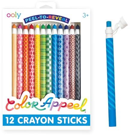 Ooly Color Appeel Crayon Sticks, Set of 12 Peelable Crayons for Kids,Wax Crayons Wrapped in Paper in 12 Unique Colors for Art Projects, Stationery Kits, School Supplies