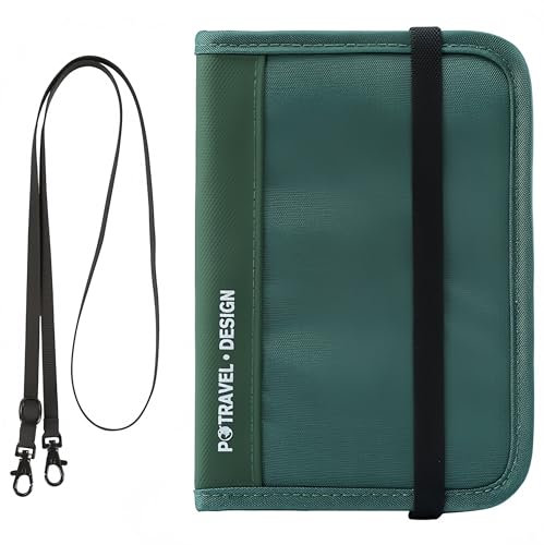 Wigmoa Portafoglio da viaggio con blocco RFID, sottile, per passaporto, unisex, tasca nascosta per contanti, carte di credito, portafoglio da viaggio impermeabile, Verde, Rfid Bloccaggio Collo