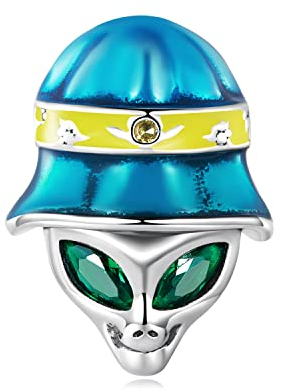 Halskette Damen,925 Silber UFO Alien Holding Kristallhut Silberanhänger
