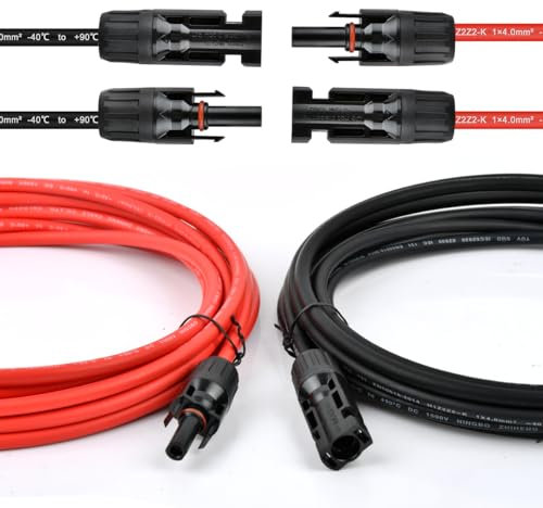 OTYMIOW Câble Photovoltaïque MC4 Solar 4mm² 2PCS Câble d'Alimentation 3m Câble d'Extension Panneaux Solaires Fiche Solaire Câble avec Connecteur Femelle et Mâle Câble Solaire(Rouge/Noir -45° à 125°)