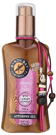 Byron Bay Australia Aftersun Dry Shimmer Oil Spray – with Luxury Golden Glitter For A Sunkissed Glow - with Antioxidants – Non Greasy, Tropical Summer Fragrance - 200ml