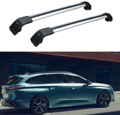 JUNYEW Dachgepäckträger Dachträger für Peugeot 308 SW 5 Dr 2022 2023 2024 -Aluminium (2 Stücke) Integrierte Dachreling Tragkraft 75 Kg Vormontiert Inklusive Schloss,Q