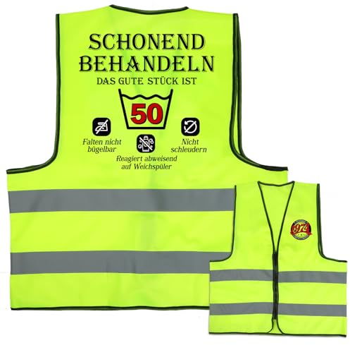 BETESSIN Lustige Geschenke für Männer 50. Geburtstag Frauen - Schonend Behandeln - Weste mit Pflegehinweis - Geburtstagsgeschenk für Frauen 50 - Geschenk zum 50 Geburtstag Mann