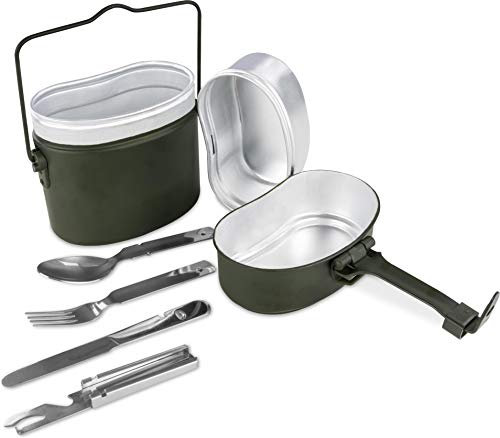 normani Bundeswehr Essgeschirr Set Essbesteck Bund BW Alu Kochgeschirr Camping-Geschirr Besteck Edelstahl Kompaktes Reisebesteck Farbe Olive