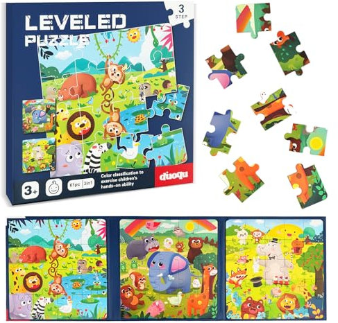 3-in-1 Magnetic Animal Puzzles Book for Kids Ages 3-5, 16-20-25 Pieces, Educational Travel Activities with Car and Plane Designs, Birthday Gifts