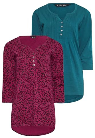 Long Tall Sally - LTS Tall 2 Pack Blue & Dark Pink Cotton Henley Tops - Women's