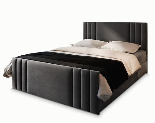 Masseno Boxspringbett KANES 140x200 cm Komplett-Set mit Matratze und Topper, Polsterbett mit Zwei Bettkästen -Grau