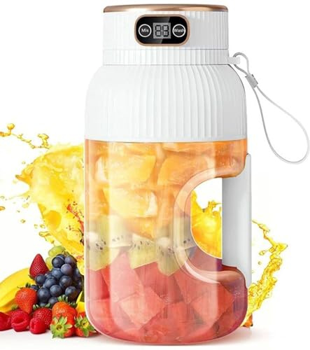 Jorzer Portable 1200ml 2-in-1 Blender Cup with Digital Display, USB Rechargeable Portable Juicer Blender with Ergonomic Grip for Shakes & Juice