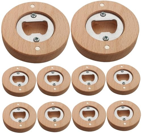 Lot de 10 décapsuleurs magnétiques en bambou de forme ronde - 6,1 x 6,1 cm - Décapsuleur magnétique pour réfrigérateur - Décoration de barre - Aimant de réfrigérateur