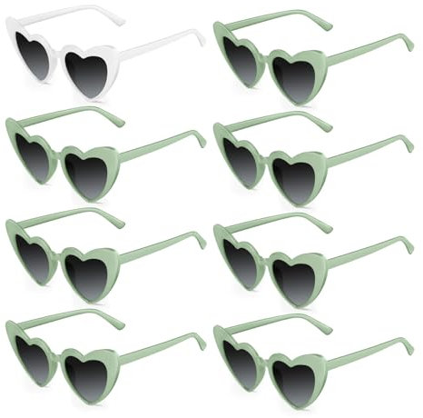 Bouiexye 1 Brille Weiß 7 Brillen Salbeigrün Herzförmige Sonnenbrille, Bachelorette Vintage Herzbrille für Frauen Hochzeit Brautparty Dekorationen