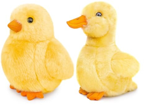 lilizzhoumax Huhn und Ente plüschtier 4Zoll 2 Stück Simuliertes Tier Kawaii Niedlich Klein Realistische Kuscheltier Spielzeug für Tiere Geschenk für Kinder Heimdekoration pelziges Stofftier - Gelb