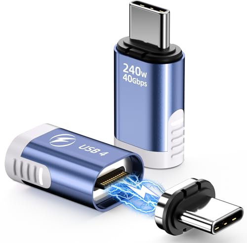 USB-C Magnet Adapter 240W, 2 Pack, Magnetisch für iPhone 15/16, MacBook Pro/Air, Thunderbolt 3/4 und mehr Typ-C Geräte, Blau