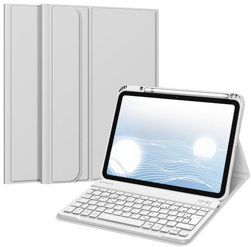 FINTIE Tastatur Hülle für iPad 11. Generation 11 2025, iPad 10. Generation 2022 10.9, Schutzhülle mit TPU Rückschale, Pencil Halter und magnetisch Abnehmbarer Tastatur mit QWERTZ Layout, Silber
