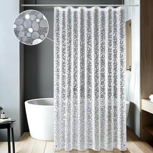 MIULEE Rideau de Douche Anti-Moisissure 120x180 avec 2 Aimants en Bas, Transparent avec Motif Galets 3D, Rideau De Douche en Plastique Eva ImperméAble pour Baignoire avec 8 Anneaux