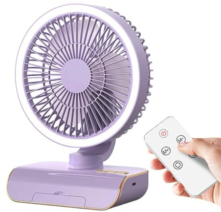 Quiet Room Fan,Remote Control Wall-mounted Fan | Swings Left And Right, 5 Wind Speeds, 2-Speed Lighting For Bedside, Shelf, Living Room