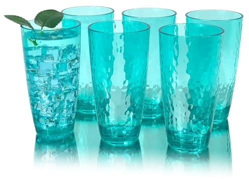 yongzhenlite Set di 6 bicchieri grandi da 760 ml, in plastica acrilica, stile martellato, senza BPA, colore: verde acqua