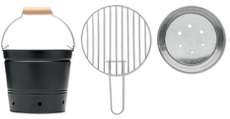 Tragbarer Grilleimer mit Griff, Leckeres BBQ, Picknickgrill mit Großer Grillfläche, Holzkohle, Durchmesser 20,5 cm, Geeignet für 1-4 Personen,