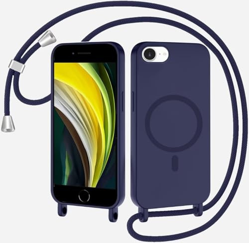 TQmchun Crossbody Lanyard Case for iPhone 6/7/8iPhone SE 2020/SE 2022,Magnetic Case Compatible with MagSafe with Strap Adjustable Neck Cord Phone Cover-Dark Blue