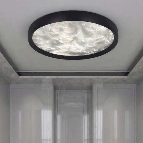 meibeileil Schwarze-weiße Wolken Deckenlampe Moderne Runde,⌀40cm Marmormuster Deckenleuchte Schlafzimmer 36W,Dimmble mit Fernbedienung Wohnzimmer Lampe Decke 3000-6000K für Küche,Esszimmer Lamp.