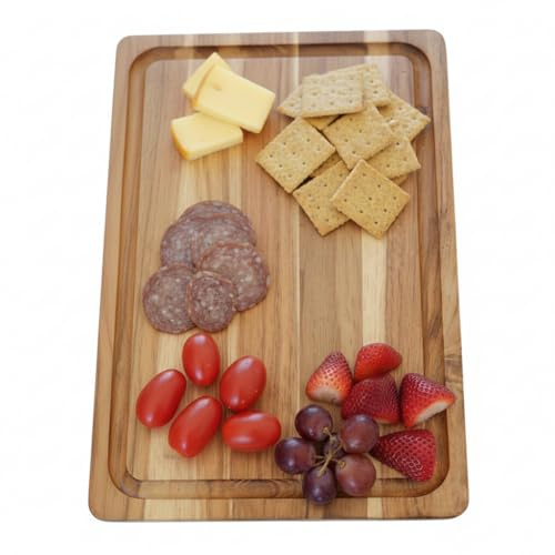 EcoDecors, Teak Cutting Board 14x10, Reversible Teak Wood Edge Grain Carving Board with Juice Groove, FSC Certified Compact Wooden Cutting Board for Kitchen, Meal Prep & Serving