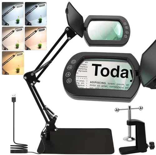 10X Lampada con Lente di Ingrandimento Professionale, Lente Ingrandimento da Tavolo, Lampada con Lente e Supporto, 5 Modalità Colore 5 Luminosità, per Lettura, Riparazione, Lavoro Manuale