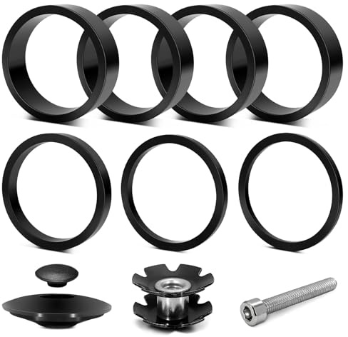 Fahrrad Spacer mit Steuersatzkappe 1 1/8 - Fahrrad Vorbau Spacer Set aus Aluminium 2mm/3mm/5mm/10mm mit Steuersatzkappe, Ahead-Kralle, Lenkererhöhung Fahrradspacer 1 1/8 Zoll für MTB, Rennrad (11 PCS)