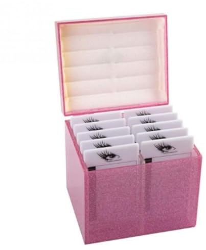 10 Layers Acrylic Eyelash Storage Box,Eyelash Holder Extension Tool,Makeup Organizer False Eyelashes Glue Pallet Holder, Grafting Eye lashes Close-Packed Display with 10 Pallets (Pink)