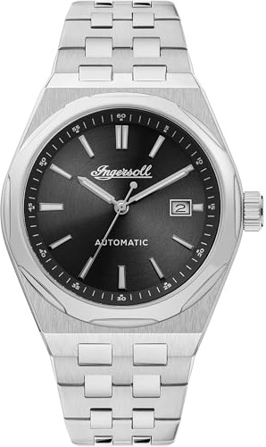 Ingersoll The Rider Mens 51mm Automatic Watch with Black Dial and Silver Stainless Steel Bracelet I16801
