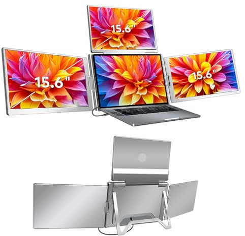 Plyisty Pantalla Extendida para Laptop, Extensor de Monitor de Computadora Portátil Triple, Pantallas Portátiles de 15.6 Pulgadas, con Soporte Ajustable, Monitores (Enchufe de la UE)