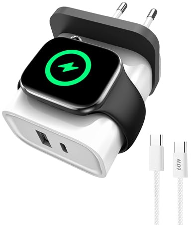 3-in-1-Ladegerät für Apple Watch,PD 25 W Dual-Port-Wandladegerät für iPhone | USB-C-Schnellladung, unverzichtbares Ladegerät für unterwegs für iWatch Ultra/SE/10/9/8/7,iPhone-Serie, Android (weiß)